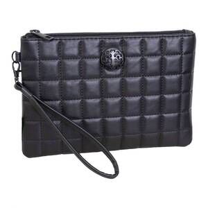 NEW REBECCA & RIFKA women's box quilted wristlet pouch in black